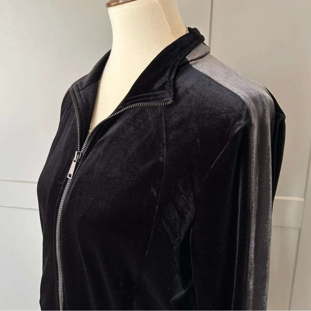 VTG Boston Proper Zip Up Cardigan Womens LG Black Velvet Dark Academia Goth Y2K - Picture 6 of 12